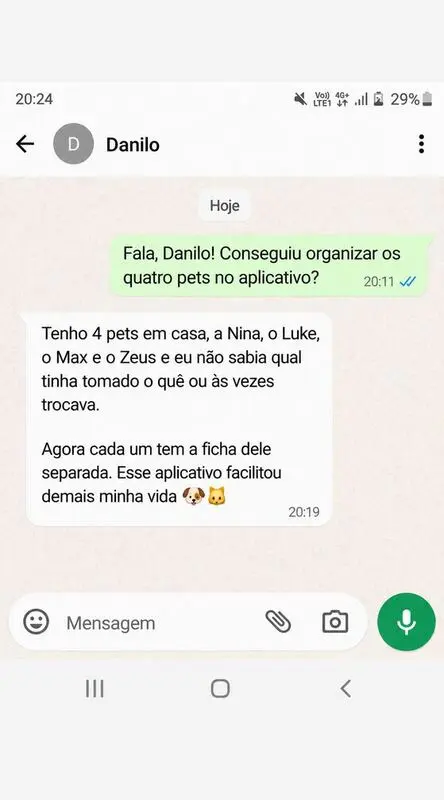 Depoimento de Danilo sobre organização de vários pets