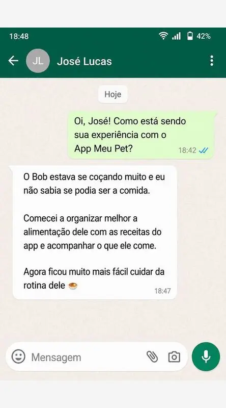 Depoimento de José Lucas sobre alimentação do pet
